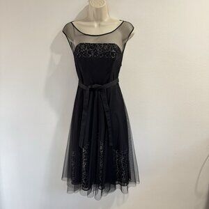 NWT WHBM White House Black Market Dress 0 / XS Black Mesh Tulle Lace Pleated